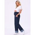 thumbnail image 2 of DARING DIVA Women's Maternity Cuffed High Stretchy Over the Belly Pants S Black Blue, 2 of 5