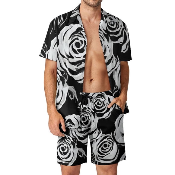 OUSIMEN Ensemble Court Hawaïen 2 Pcs pour Hommes Chemises Florales Ensemble Chemise de Plage Tropicale Manches Courtes Décontracté Vacances