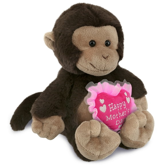 DolliBu Happy Mother's Day Super Soft Plush Monkey - Cute Stuffed Animal Present with Pink Heart Message for Best Mommy, Grandma, Wife, Daughter - Cute Wild Life Plush Toy Gift - 9 Inches
