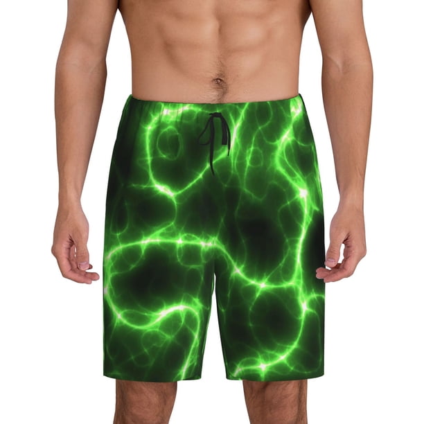 Balery Green Lightning Pantalones cortos de pijama de punto de algodón para hombre con cinturilla y bolsillos-Medium