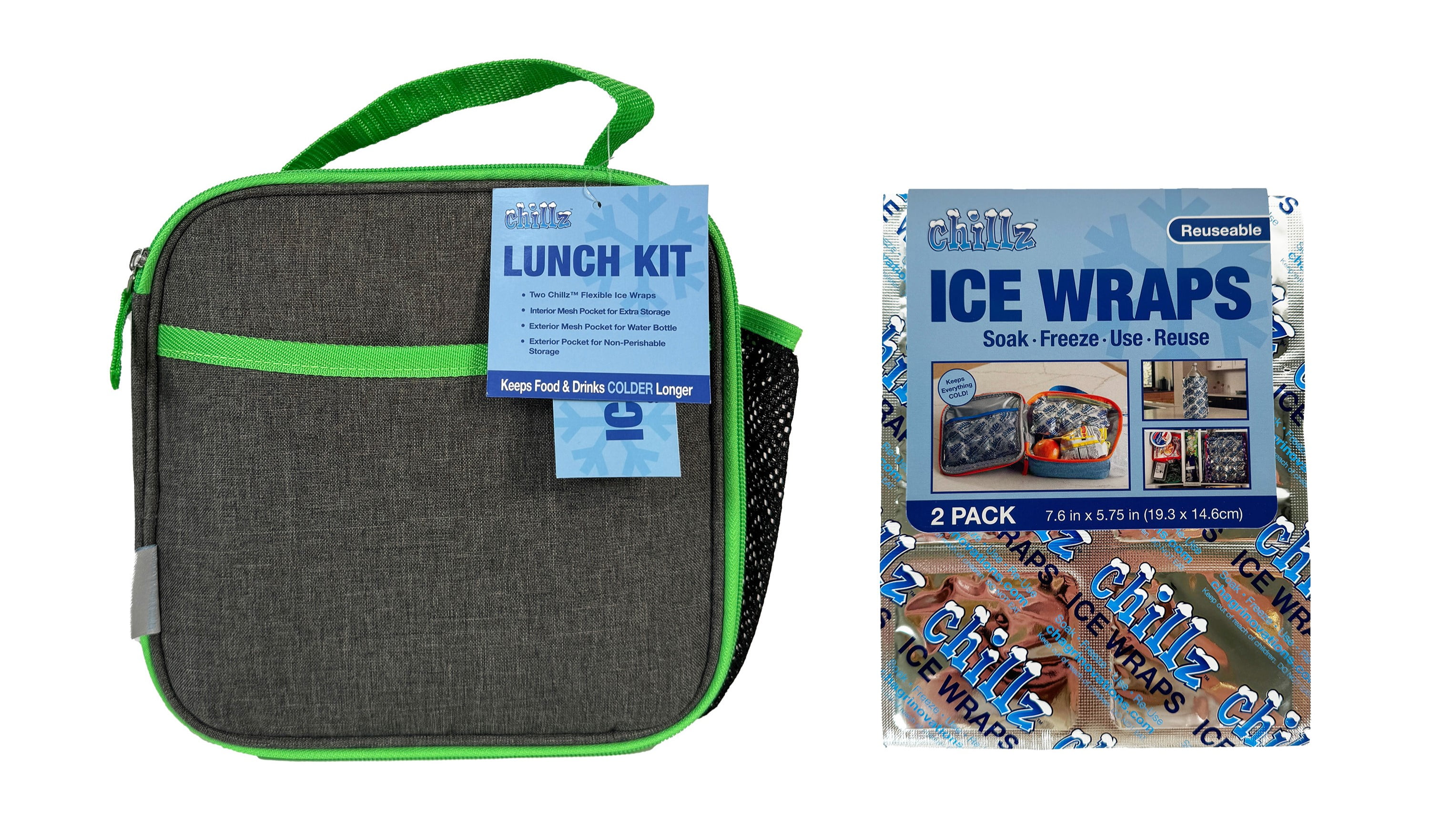 Chillz Lunch Box with 2 Ice Wraps, Handle, Side Pocket - Ideal for School, Office, Multiple Colors