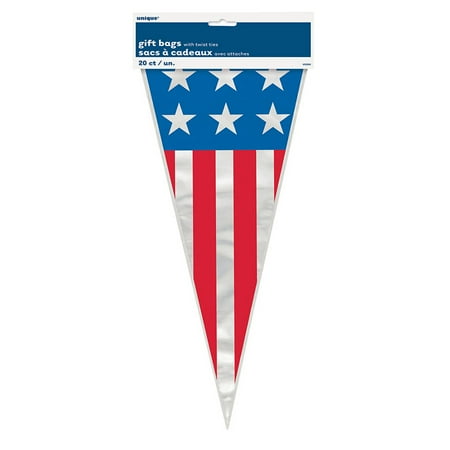 Stars and Stripes Patriotic Cone Cellophane Bags, 20-Count