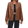 thumbnail image 2 of Veste en Cuir de Moto Décontractée à Manches Courtes et Longues pour Femmes Marron P, 2 of 9