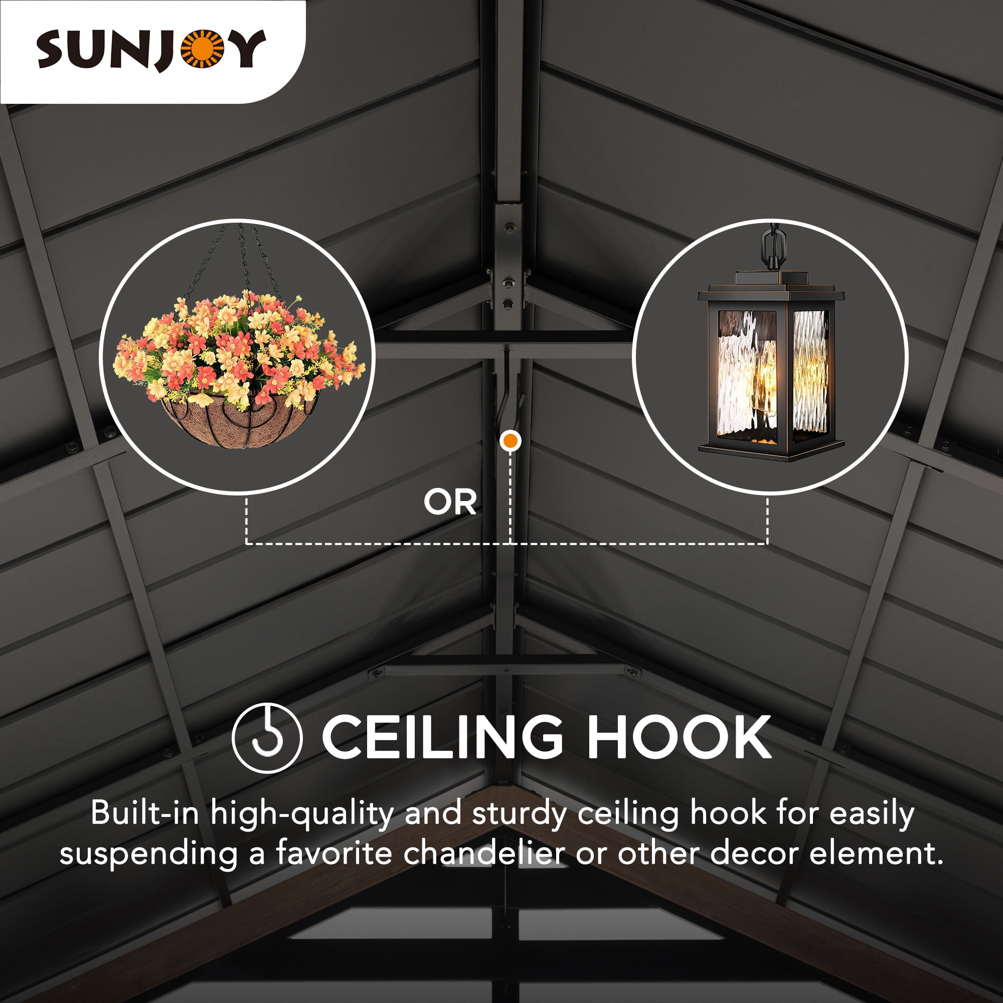 Sunjoy Hardtop Gazebo 13 x 13 ft. Outdoor Galvanized Steel Gazebo with Metal Gable Roof and Ceiling Hook, Suit for Patio and Backyard, Black