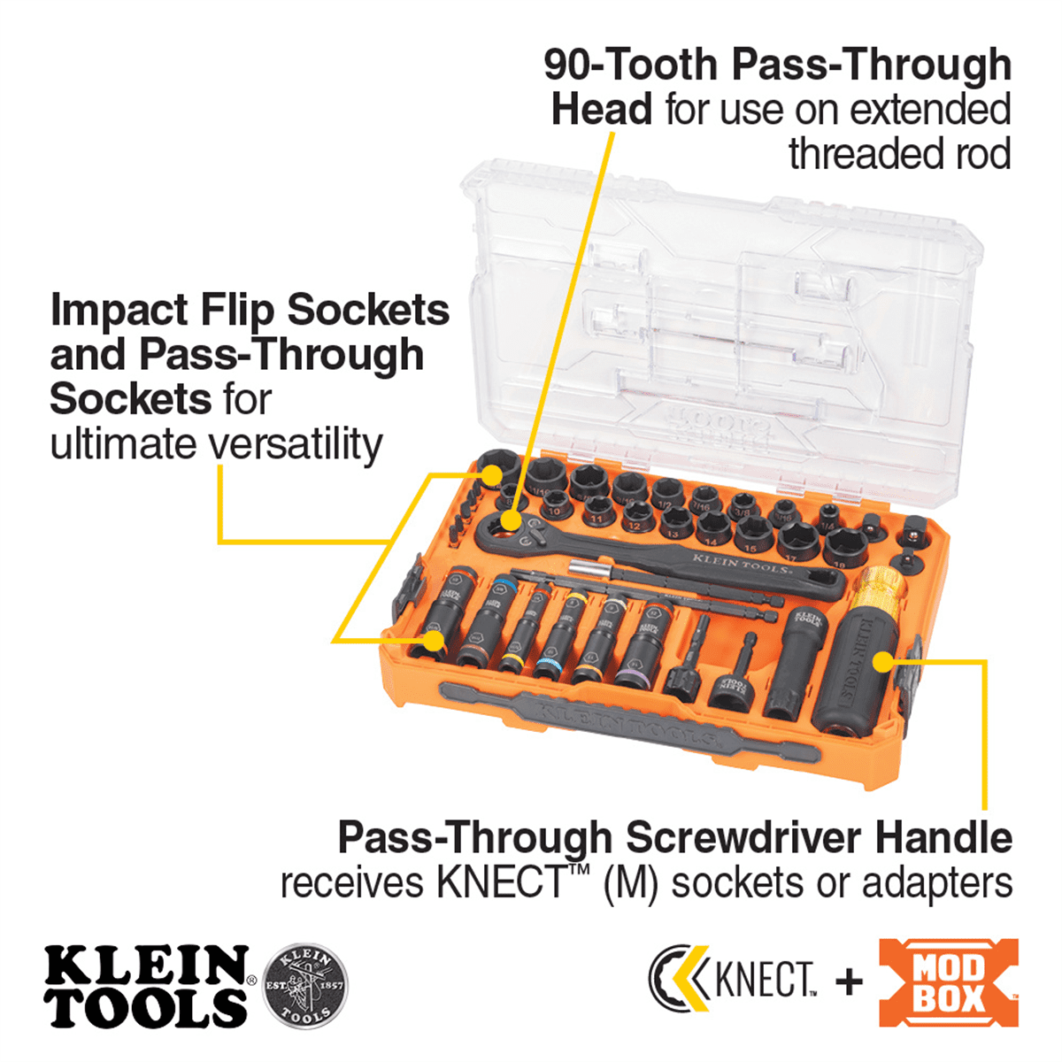 Klein Tools KNECT Complete Impact Pass Through and Flip Socket Set, 39-Piece