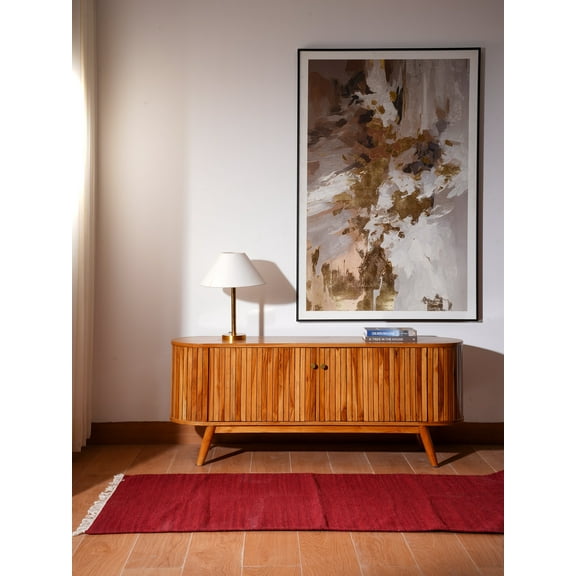 Rugsotic Carpets Handmade Rugs Hand Woven Kilim Runner 2'6''x6' Dark Red Wool for Indoor Use