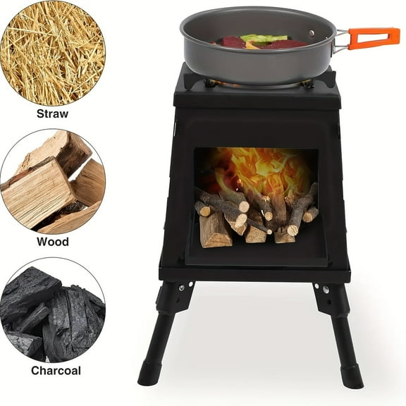 Wood Burning Camp Stove, Portable Cast Iron Wood Stove For Outdoor Hiking Picnic BBQ Travel, Black
