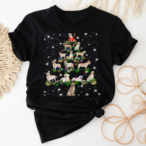 Labrador Retriever Christmas Tree T-Shirt, Funny Dog Lover Gift, Labrador Retriever Christmas Lights Shirts, Christmas Shirts for Women Men