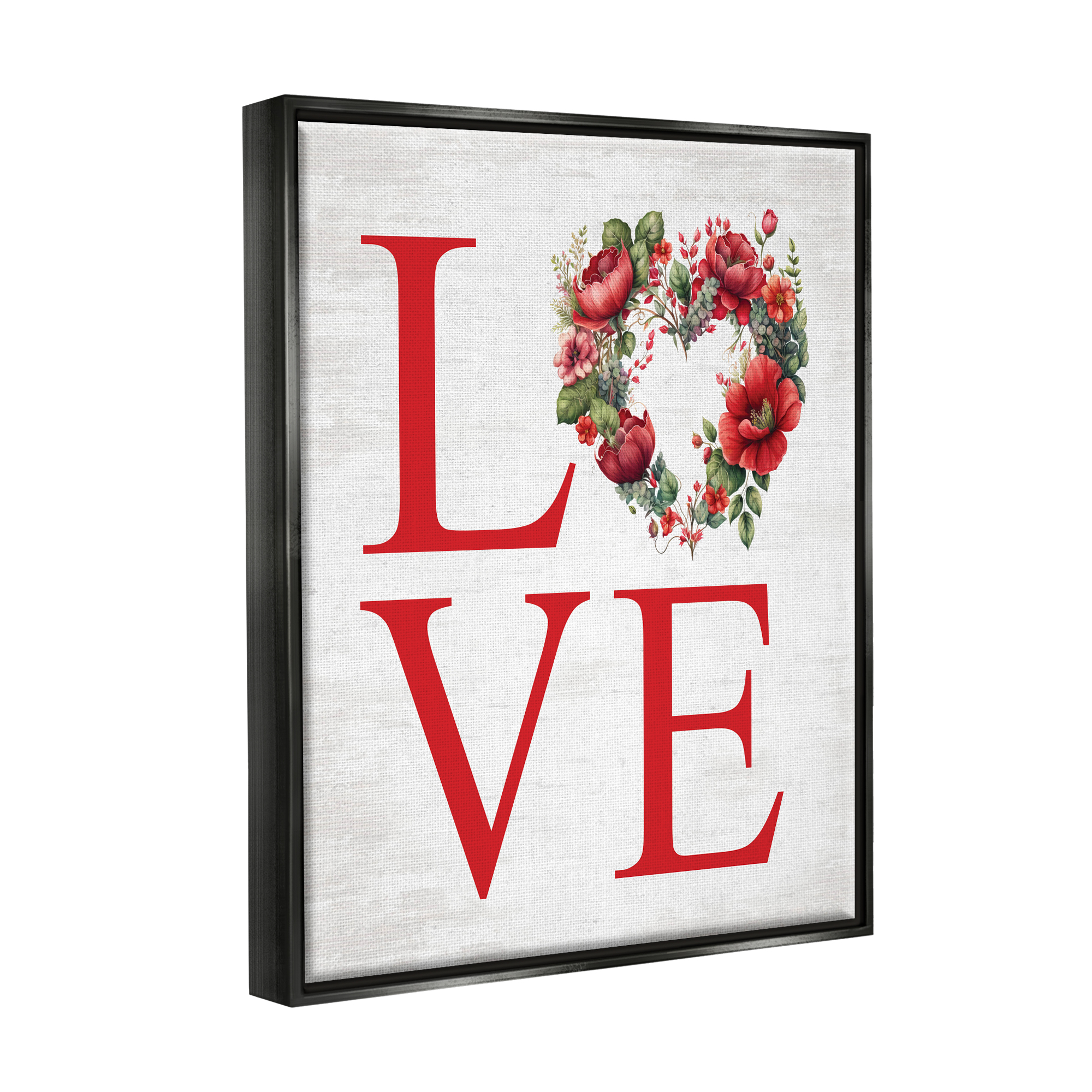 Stupell Industries Love with Heart Wreath Botanical & Floral Painting Black Floater Framed Canvas Art Print Wall Art, 17 x 21