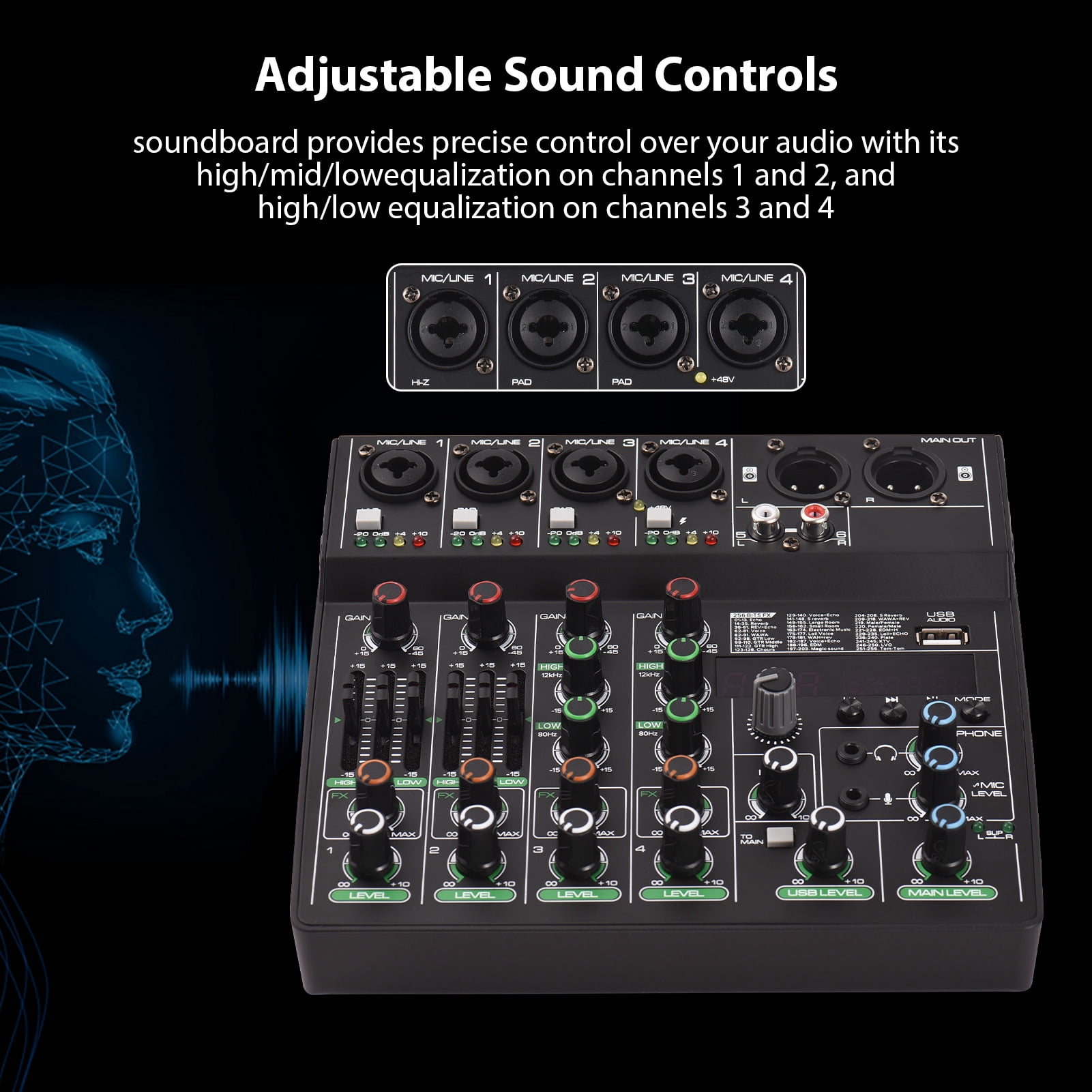 Mixing Console,With 256 48v Dj Network Live 256 48v 48v Studio Input Portable Sound Console With 256 6-channel Console With Type-c Bt Studio Dj Network Mp3 Usb Input