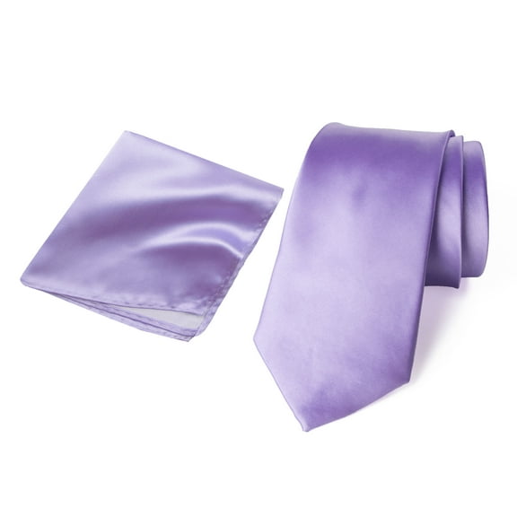 Spring Notion Men's Satin Microfiber Solid Color Skinny Tie and Handkerchief Set, Lilac