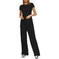 thumbnail image 6 of FLMEI Women's Tracksuit 2 Piece Outfits Womens Ruched Short Sleeve T-Shirt Tops and High Waisted Wide Leg Pants Summer Casual Sets, 6 of 9