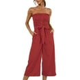 thumbnail image 1 of Combinaison-casual Épaule Sans Manches Bouton Ceinture Jambe Large Combinaisons Rompers Été, 1 of 6