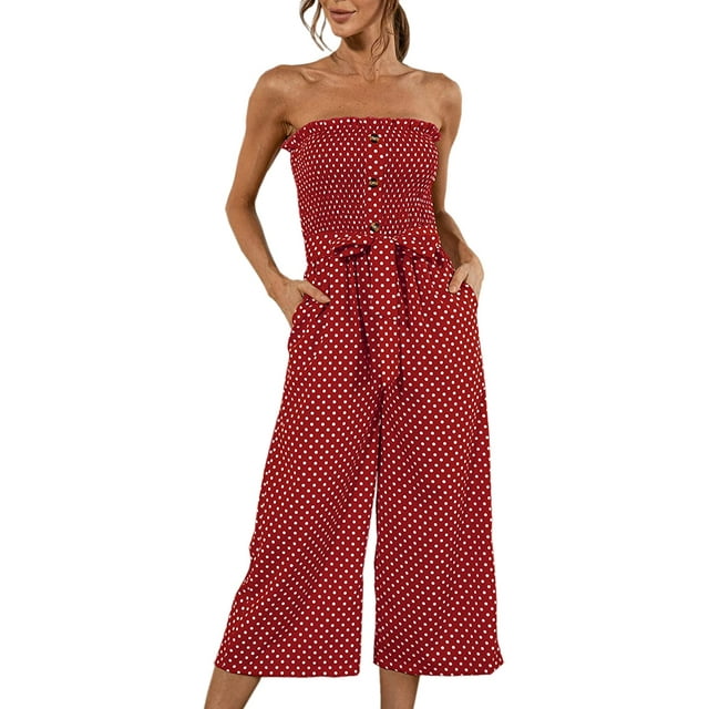 Combinaison-casual Épaule Sans Manches Bouton Ceinture Jambe Large Combinaisons Rompers Été