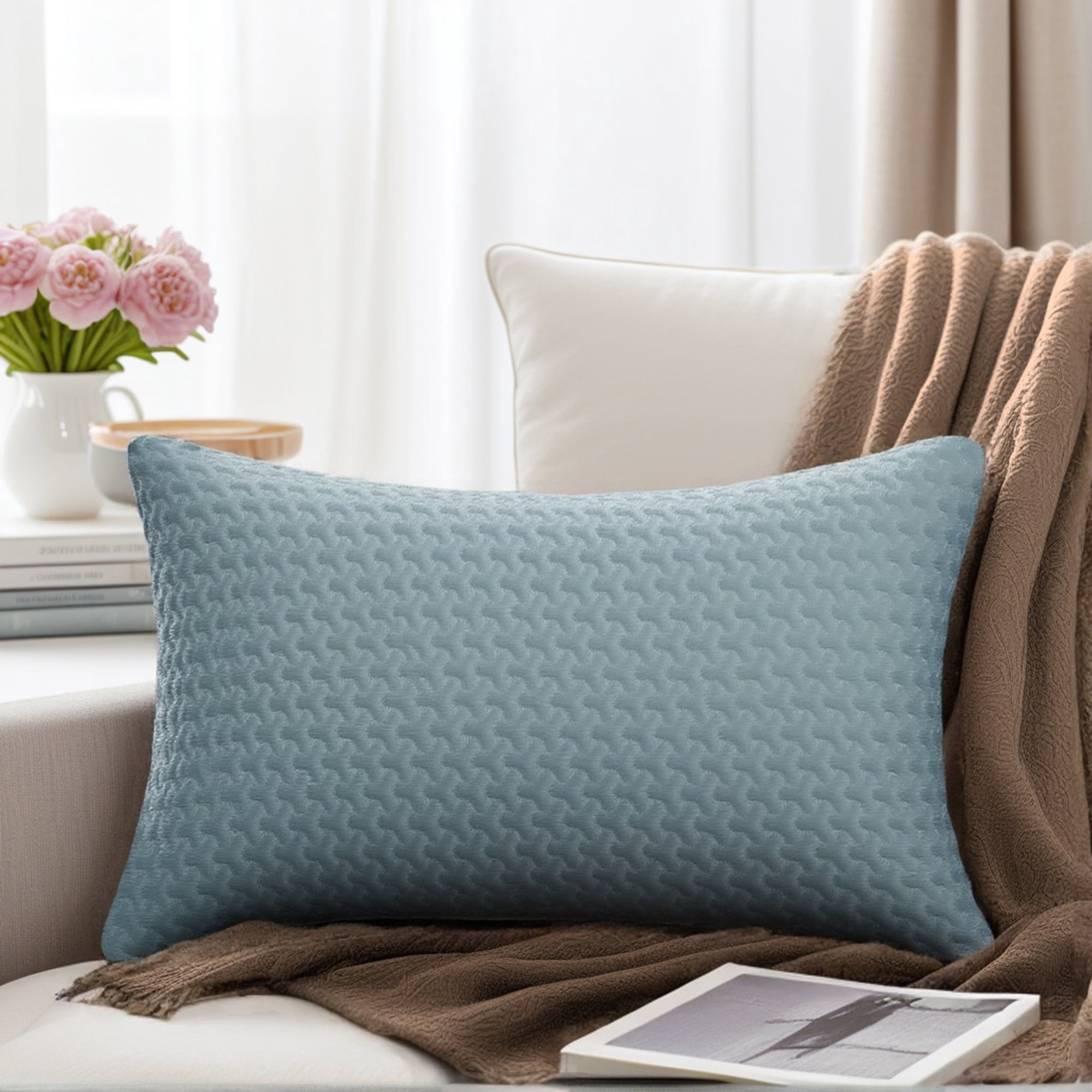 Unique Bargains Soft Set of 2 Modern Geometric Cushion Cases Beige 12" x 20"