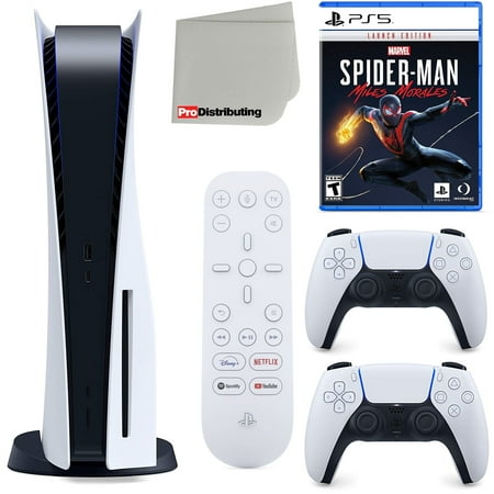Sony Playstation 5 Disc Version (Sony PS5 Disc) with White Extra Controller, Media Remote, Marvel’s Spider-Man: Miles Morales and Microfiber Cleaning Cloth Bundle