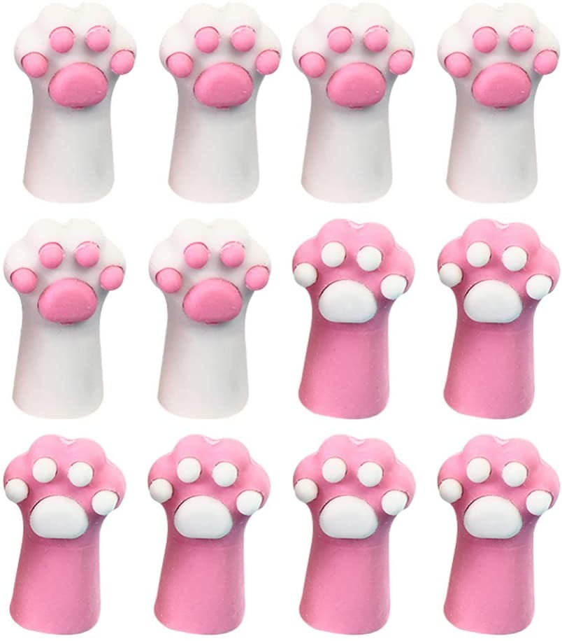 12pcs Animal Cap Erasers Cat Paw Eraser Caps Pencil Erasers Toppers