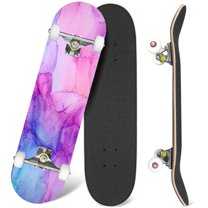 31'' Complete Skateboard 7 Layer Canadian Maple Double Kick Deck Skateboards Light blue pink purple alcohol ink abstract Skate Board for Beginner Adult Gifts