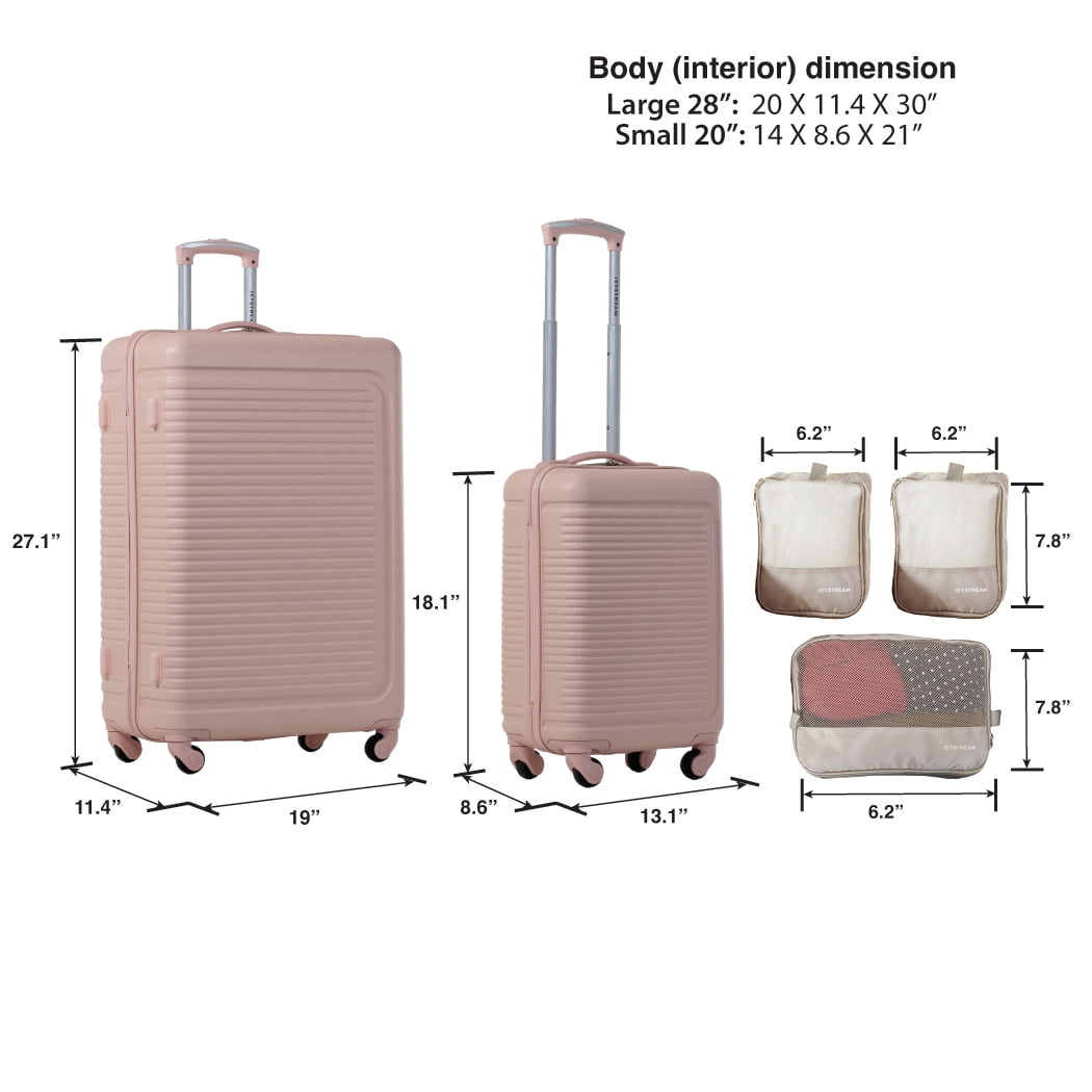 JETSTREAM 5pc Hardside Rolling Spinner Upright Set, 20" 28" Luggage Duo, 3pc Packing Cubes, Blush