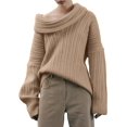 thumbnail image 3 of Fall Winter Womens Top Oversized Batwing Boat Neck Knit Casual Pullover Off Shoulder Sweater, 3 of 6