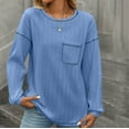 thumbnail image 6 of Htigea Long Sleeve Shirts for Women Casual Crew Neck Knit Ribbed Pullover Loose Cozy Fall Tops with Pocket Blue S, 6 of 7