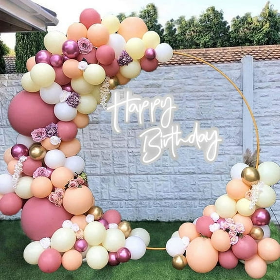 AOWEE Pink Balloon Arch, Pink White Metal Pink Apricot Gold Balloon Garland Kit with Flowers for Girl Birthday Wedding Engagement Baby Shower