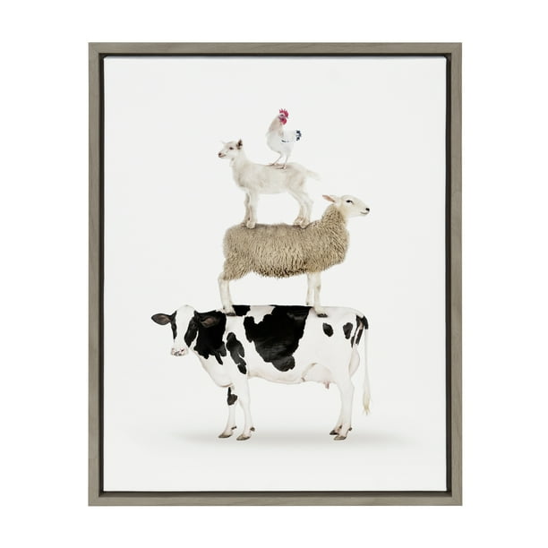 Kate and Laurel Sylvie Stacked Farm Animals Framed Canvas Wall Art By