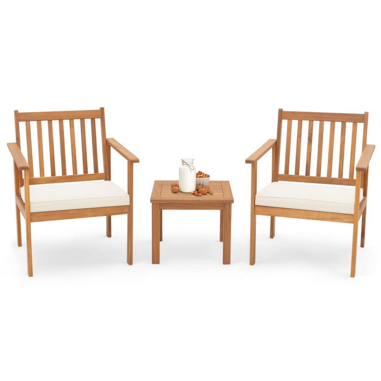 Aimee Lii 3 Pieces Patio Wood Furniture Set Acacia Wood Sofa Set with soft Cushions, Patio Furniture Sets, White Aimee Lii 3 Pieces Patio Wood Furniture Set Acacia Wood Sofa Set with soft Cushions, Patio Furniture Sets, White