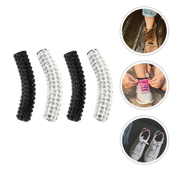 WRISTBIQUE 4Pcs Metal Shoelace Buckles Rhinestone Tube Accessories for Shoe Decorative Replacement