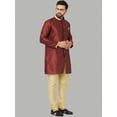 thumbnail image 3 of eloria Men's Trendy Indian Traditional Maroon & Gold-Coloured Silk Blend Solid Sherwani With churidar, 3 of 8