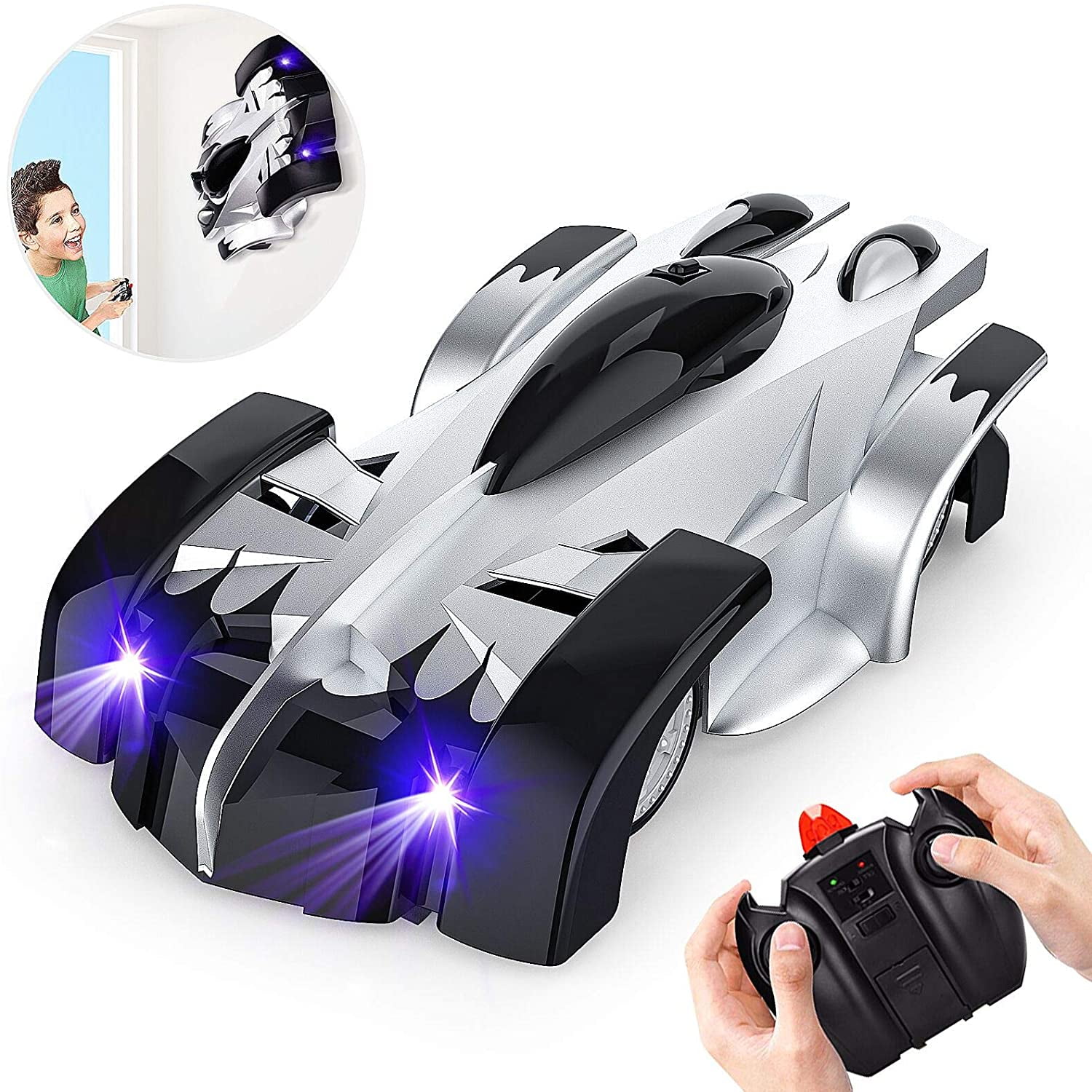 Growsly Wall Climbing Wireless RC Car, 360 Degree Rotation Stunt Cars for Boys Kids, White
