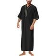 thumbnail image 2 of Dovford Mens Embroided V Neck Muslim Thobe Kaftan Robe Islamic Long Gown Long Shirts Middle East Saudi Arabia Robe Ramadan Eid Thobe, 2 of 4