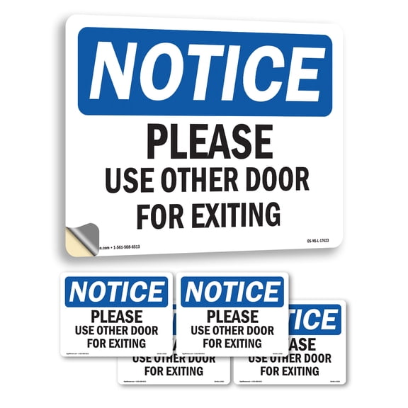 Please Use Other Door For Exiting OSHA Notice Vinyl Decal Label 10 Inch x 7 Inch - 5 Pack