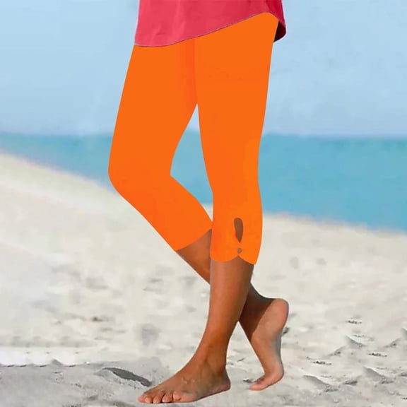 Women Capri Leggings 2024 Dressy Casual Summer Capris Knee Length Crop Pants Trendy Lightweight Ladies Clothing Saffron 3XL
