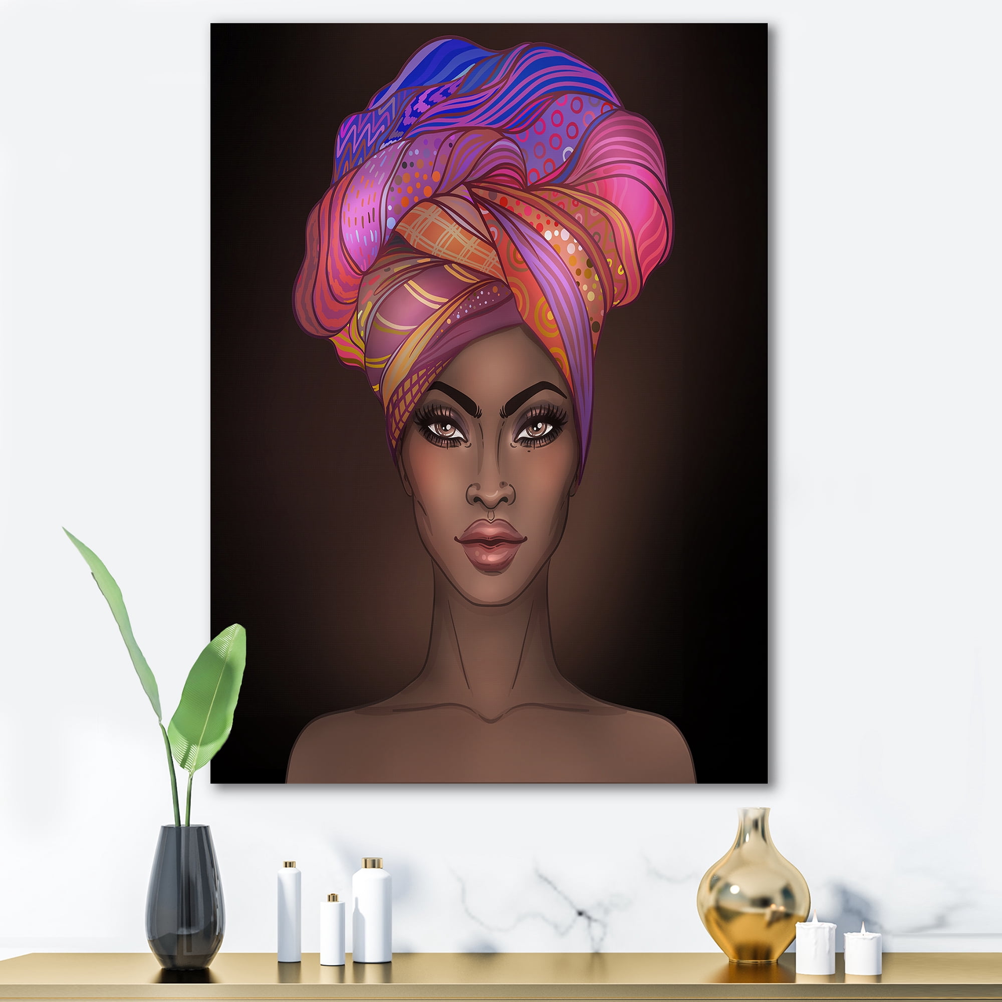 African American Woman Portrait with Turban VI 12 in x 8 in Painting Canvas Art Print, by Designart