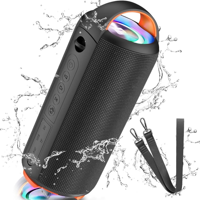Bocina Bluetooth, Altavoz Portátil Impermeable IPX6, Mini Bocina de RGB, Sonido Estéreo TWS, Batería de 5200 mAh Larga Reproducción, Altavoz Bluetooth 5.0 con Correa Portable para Viaje, Fiesta, Hogar