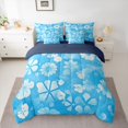 thumbnail image 2 of Feelyou Blue Flower Teen Bedding Comforter Set 7 Pieces, Fashion Ink Floral Full Bedding Set, Shamrock Groovy Blossoms Reversible Fitted Sheet Flat Sheet, Lightweight Room Decor, 2 of 8