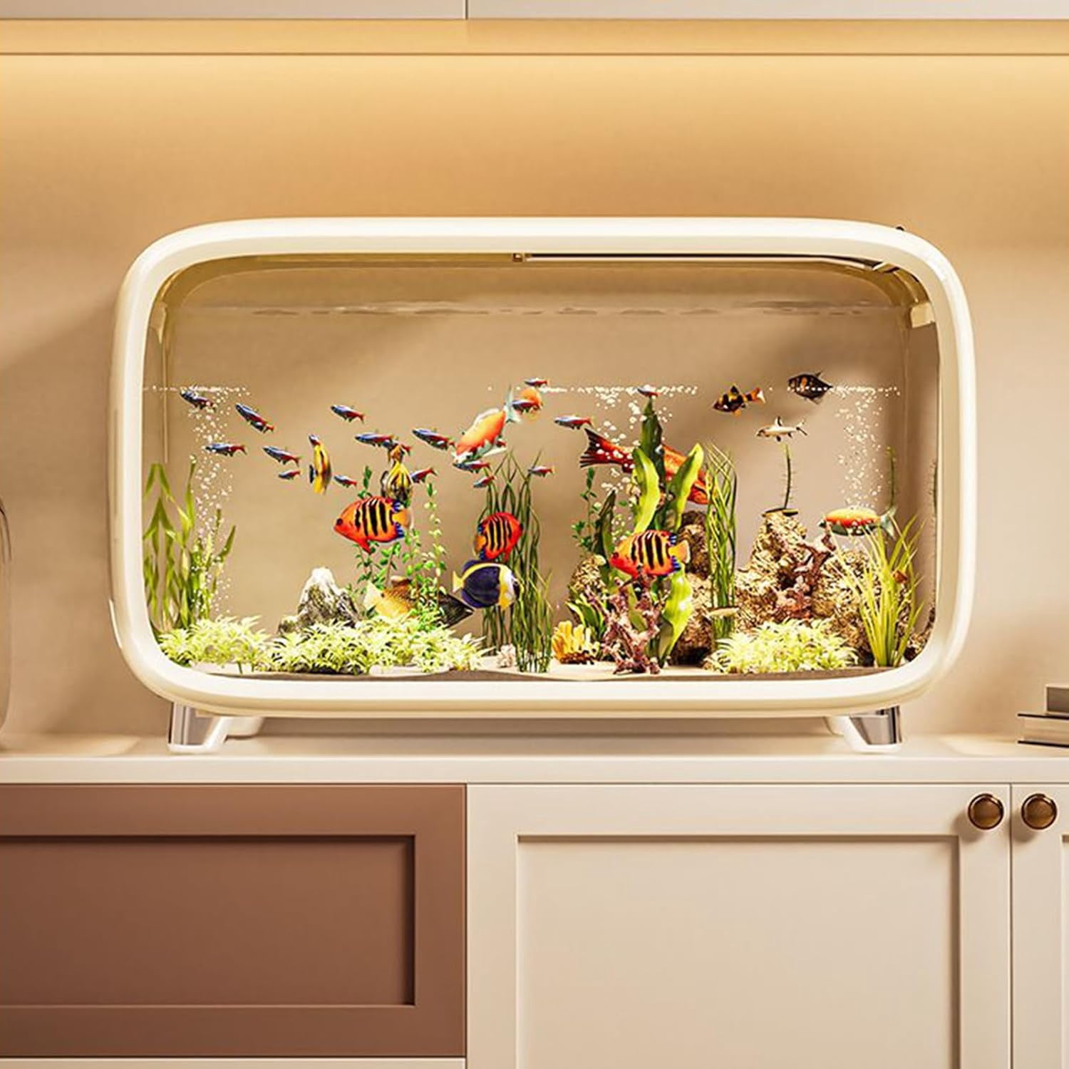 ShadeMart Beige Transparent Fish Tank, Mini Shatter-Resistant Acrylic Aquarium for Betta and Small Fish