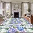 thumbnail image 2 of Area Rug 60×96in, Pastoral Blue Purple Hydrangea Floor Carpet Living Room Rug, Spring Flower Leaf Butterfly Non-Slip Welcome Mat Indoor Rugs for Bedroom Dining Room, 2 of 9