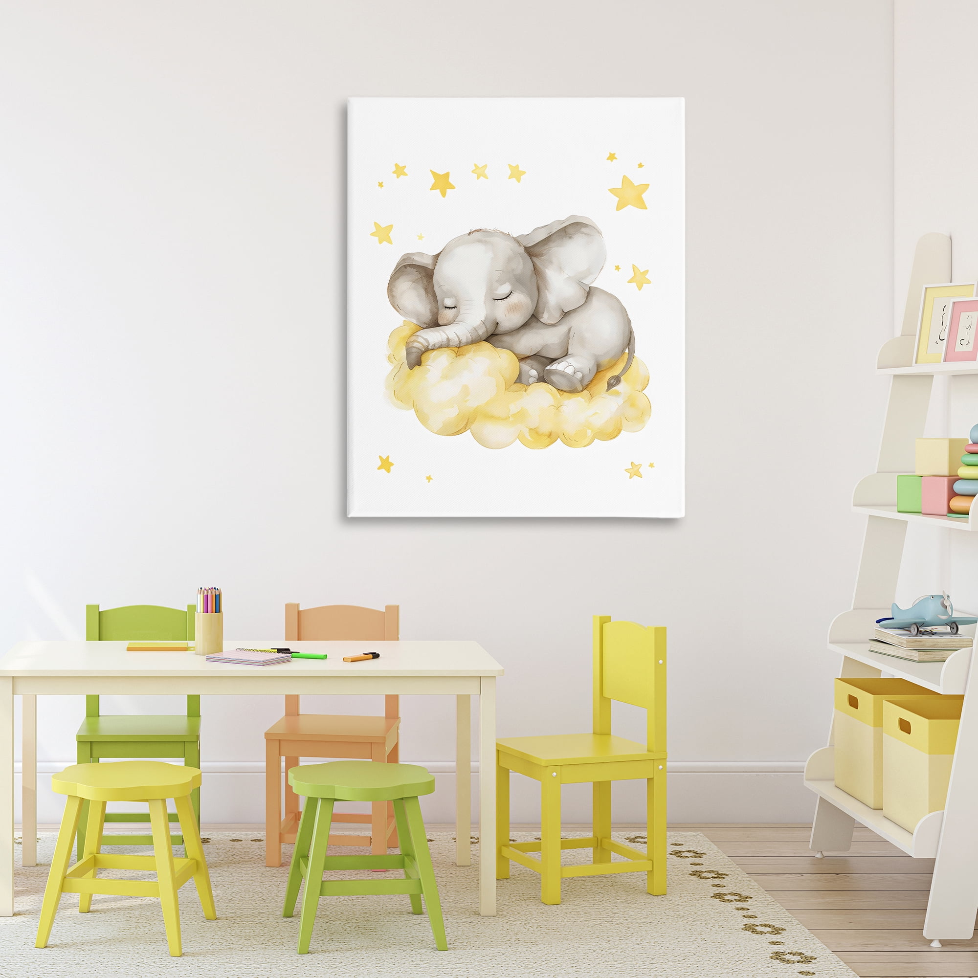 Stupell Industries Sleeping Elephant on Yellow Cloud Canvas Wall Art, design by LSR Design Studio