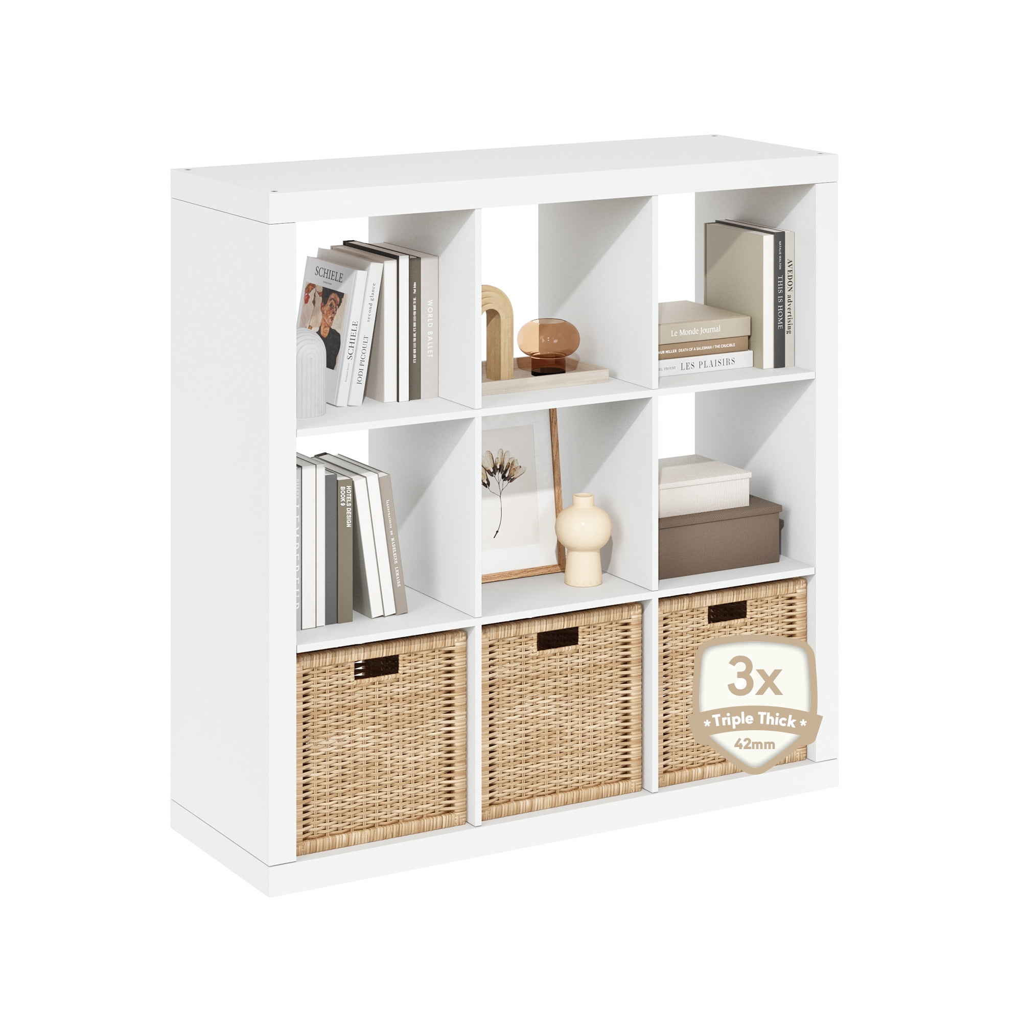 Furinno Cubicle Extra Thick Frame Decorative Cube Storage Organizer, 9-Cube, White