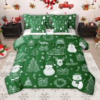 Manfei Xmas Deer Tree 7-Piece Twin Bedding Sets for Teens Female Men,Santa Claus Snowman Bedding Comforter Set,Merry Christmas Breathable Sheet Sets,Luxury Bedroom Decor,Reversible