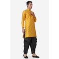 thumbnail image 6 of Royal Kurta Elegant Mustard Jacquard Silk Printed Long Kurta and Black Salwar for Men, 6 of 7
