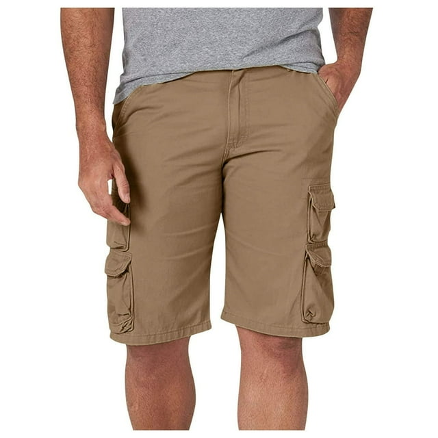 Men‘S Casual Straight Solid Cargo Shorts Multi-Pocket Trousers Knee Length Pant