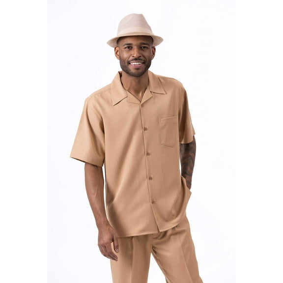 Men's 2 Piece Short Sleeve Walking Suit Solid in Tan - 696