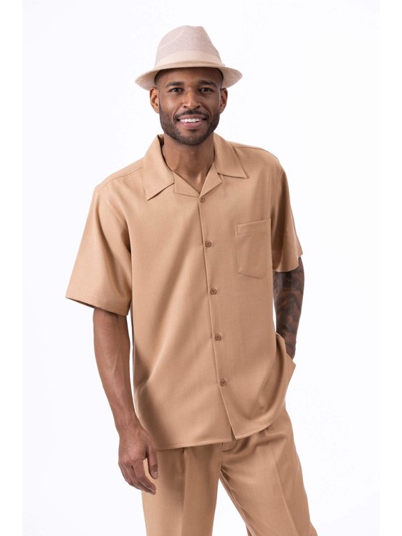 Men's 2 Piece Short Sleeve Walking Suit Solid in Tan - 696