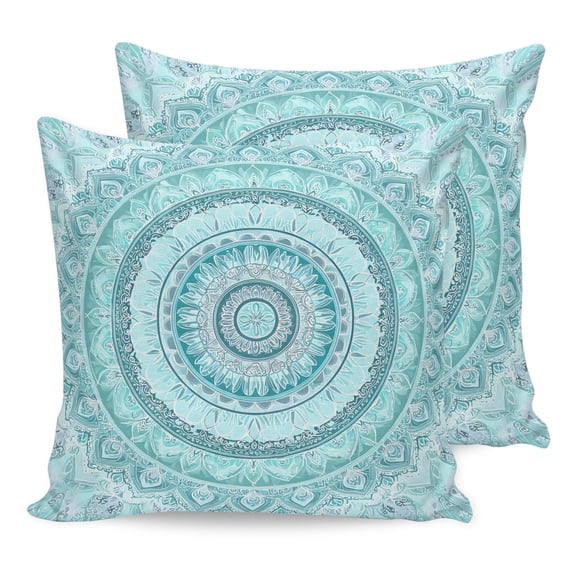 Pillow Covers 18x18 Set of 2, Aqua Boho Throw Pillow Covers Decorative Couch Cushion Cover, Rustic Neutral Tribes Ethnic Geometric Floral Microfiber Soft Pillowcases for Bedroom Living Room Sofa