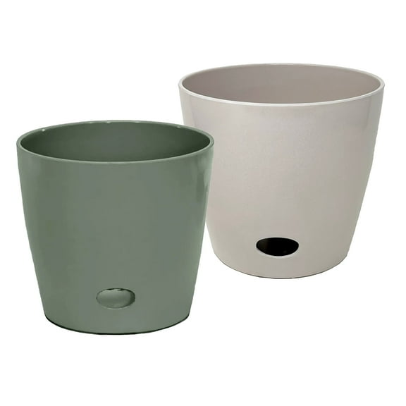 Self-Watering Plant Pot Set of 2 – 10" Sage Green & Cream | Bamboo Fiber, Eco-Friendly Planters