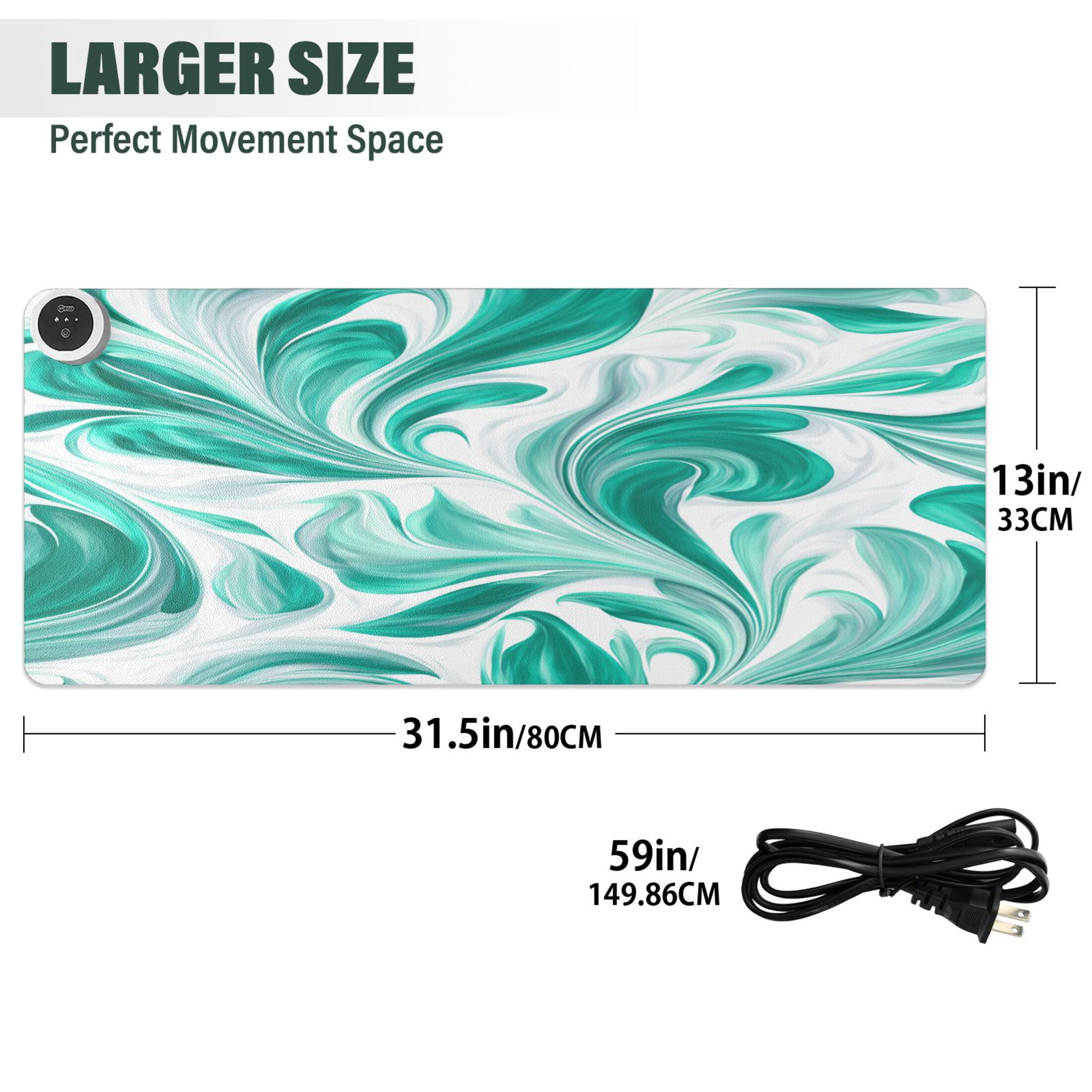 Large Heated Desk Mat Mouse Pad 31.5"x13"PU Leather Graphene Heating Desk Warmer with 3 Temperature Settings 110V US Plug Non-Slip Warm Pad for Home, Office, and Gaming Jade Green Marble Pattern