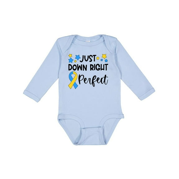Inktastic Just Down Right Perfect Down Syndrome Awareness Ribbon Boys or Girls Long Sleeve Baby Bodysuit
